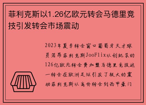 菲利克斯以1.26亿欧元转会马德里竞技引发转会市场震动 菲利克斯以1.26亿欧元转会马德里竞技引发转会市场震动